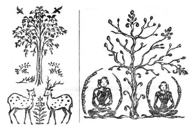 Два варианта изображения мирового дерева (средневековый Китай).